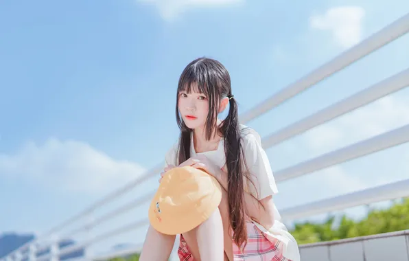 Sky, Beautiful, Asian, Model, Woman, Hat, Cute, Pretty