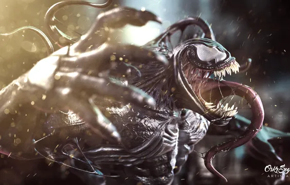 Язык, искры, боке, Веном, Venom, симбиот