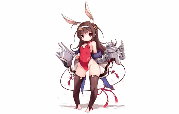 Girl, sexy, cleavage, thighhighs, long hair, brown hair, boobs, anime