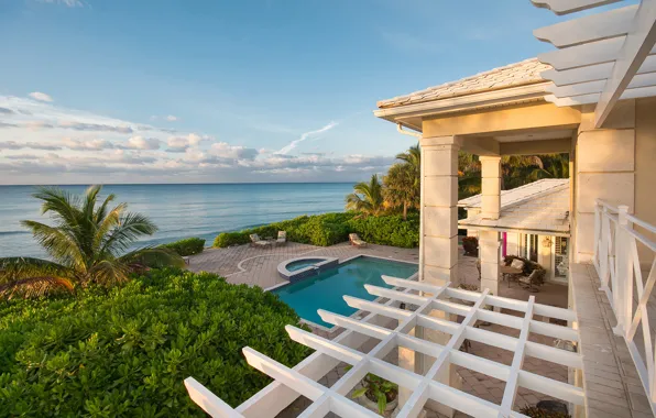 Картинка pool, ocean, coast, home, luxury, bahamas, palm