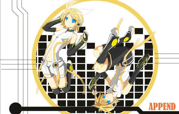 Фон, клетка, двое, Vocaloid, Вокалоид, Кагомине Лен, Кагомине Рин