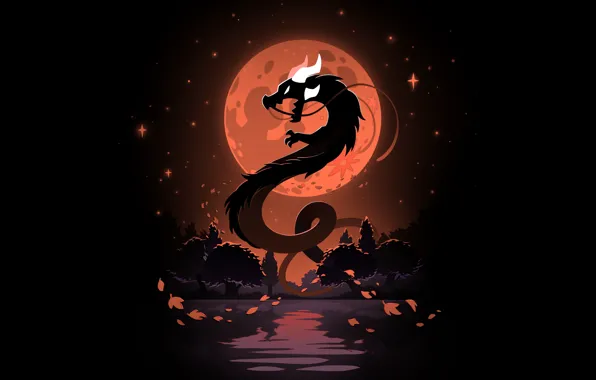 Картинка moon, art, dragon