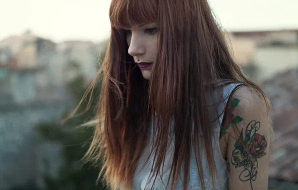 Girl, blouse, woman, mood, tattoo, piercing, female, flow