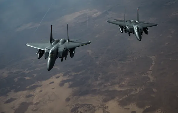 Картинка американский двухместный, McDonnell Douglas F-15E Strike Eagle, ВВС США, истребитель-бомбардировщик