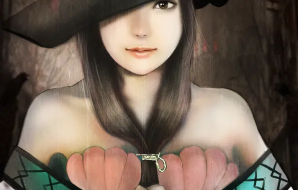 Картинка девушка, шляпа, аниме, арт, ракушки, magi the labyrinth of magic, ares6792, yamuraiha