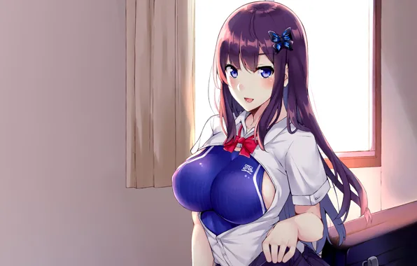 Girl, sexy, cleavage, long hair, boobs, anime, beautiful, pretty