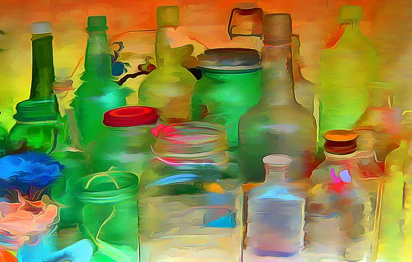 Картинка стекло, рендеринг, краски, рисунок, цвет, вектор, пробка, бутылки