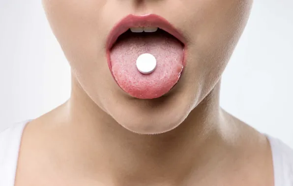 Woman, tongue, medicine, drugs