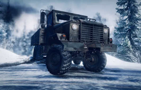 HDR, Alaska, Wood, Winter, Snow, Smoke, Truck, Game