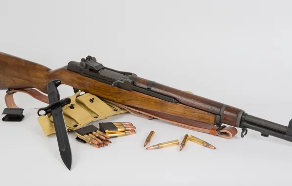 Картинка оружие, фон, патроны, винтовка, штык-нож, самозарядная, M1 Garand