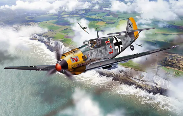 Картинка Messerschmitt, Ме-109, Битва за Британию, Bf.109, Люфтваффе, одномоторный поршневой истребитель-низкоплан