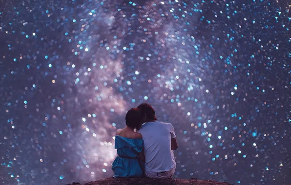 Картинка небо, девушка, звёзды, парень, влюблённые, звёздное небо, Кристина Макеева