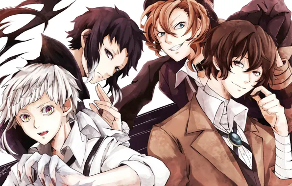 Группа, аниме, арт, парни, персонажи, Bungou Stray Dogs, Бродячие Псы: Литературные Гении, Nakahara Chuuya