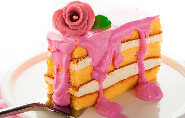 Картинка цветок, тарелка, пирожное, крем, десерт, лопаточка