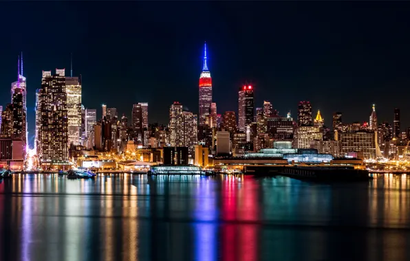 City, lights, USA, Brooklyn, night, New York, Manhattan, skyscrapers