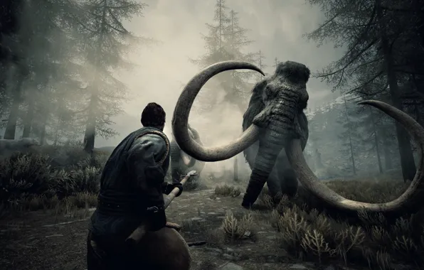Туман, игра, человек, game, мамонт, action, Conan Exiles, Конан Варвар