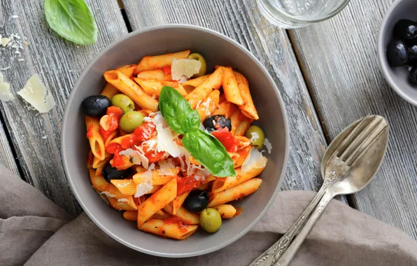 Еда, оливки, пармезан, tomato, базилик, olive, pasta, parmesan