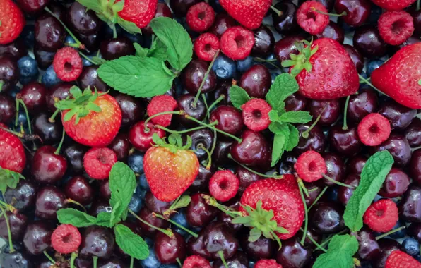 Ягоды, малина, клубника, фрукты, черешня, blueberries