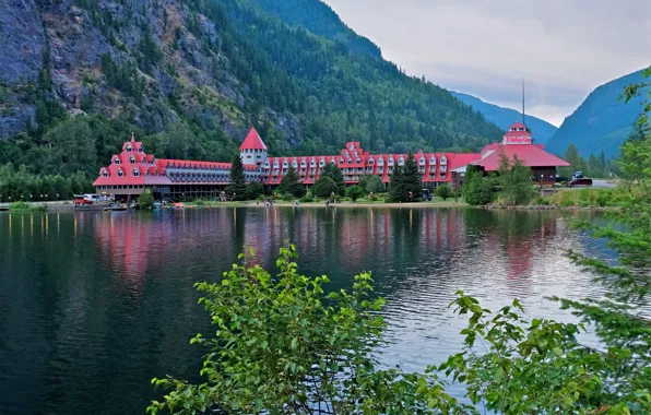 Картинка горы, озеро, здание, Канада, отель, Canada, British Columbia, Британская Колумбия