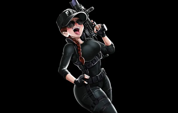 Картинка ash, Rainbow Six, cartoon, FBI, girls with guns, machine gun, open mouth, Siege