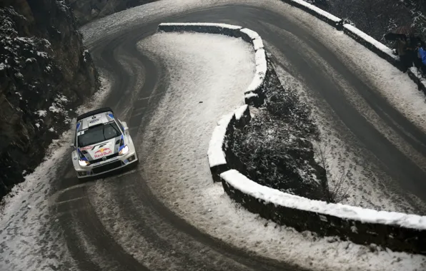 Зима, Снег, Volkswagen, Red Bull, WRC, Ралли, Polo, Подъем