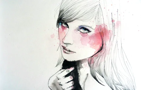 Картинка девушка, лицо, краски, рисунок, рука, арт