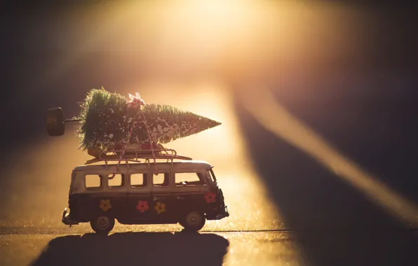 Картинка праздник, игрушки, автобус, ёлка