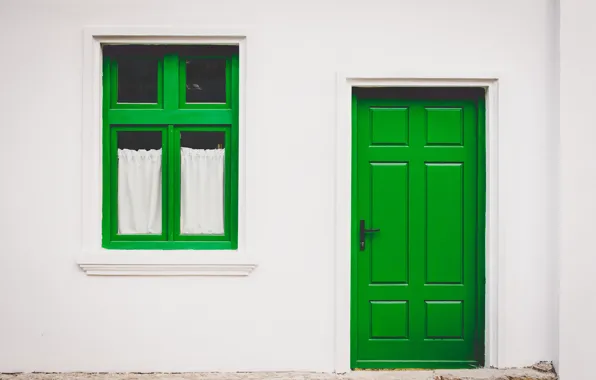Зеленый, дом, стена, дверь, окно