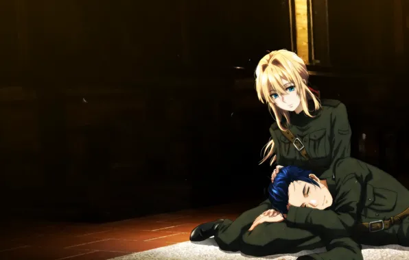 Девушка, ночь, пара, парень, Violet Evergarden