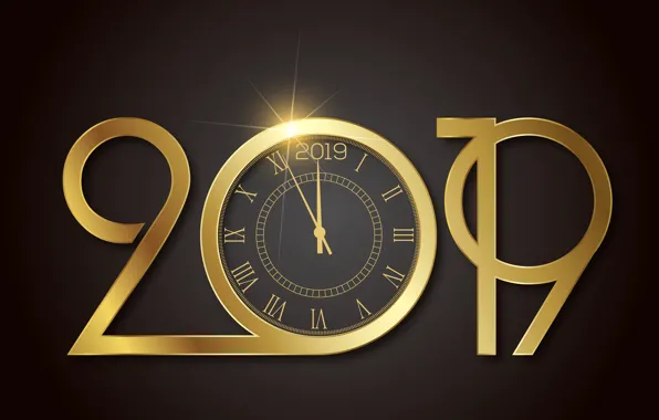 Золото, Новый Год, цифры, golden, черный фон, black, background, New Year