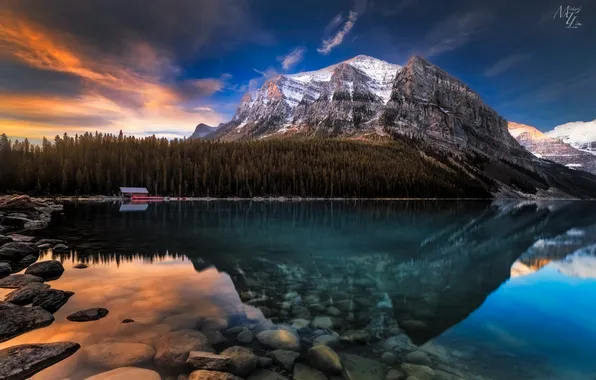 Горы, природа, озеро, отражение, Канада