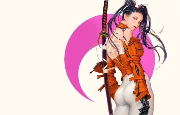 Девушка, меч, катана, азиатка, Art, Weapons, фэнтези арт
