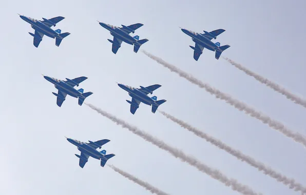 Sky, smoke, jets, squadron, symmetry