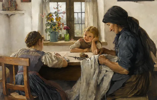 Картинка 1883, German painter, немецкий живописец, oil on canvas, Max Hammerl, Письмо отцу, A letter to …
