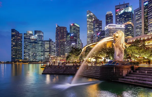 Картинка город, Сингапур, фонтан, SINGAPORE, MERLION PARK