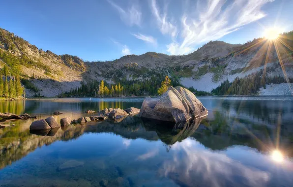 Картинка озеро, камни, Орегон, США