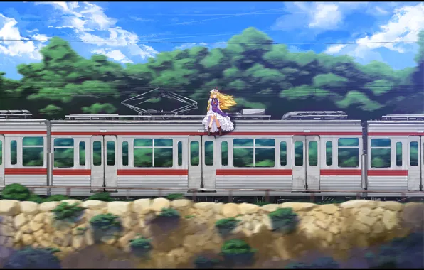 Поезд, скорость, вагоны, одна, yakumo_yukari