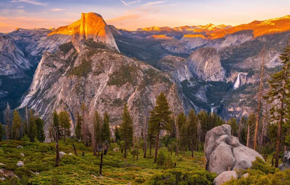 Картинка forest, landscape, Yosemite, waterfall, El Capitan