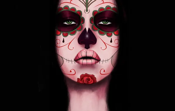 Девушка, Стиль, Лицо, Глаза, Фон, Calavera, Digital Art, Día de los Muertos