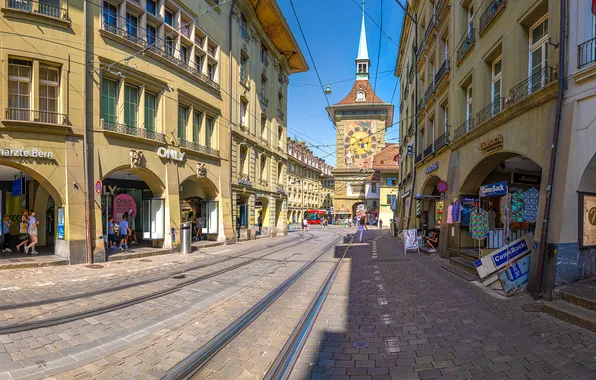 Люди, улица, здания, дома, Швейцария, Switzerland, магазины, Берн