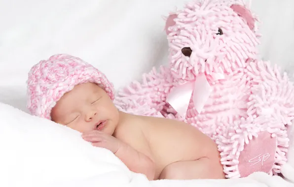 Игрушка, сон, мишка, девочка, мех, малышка, шапочка, sleep