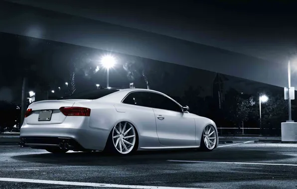 Картинка Audi, white, stance, vossen wheels, rearside