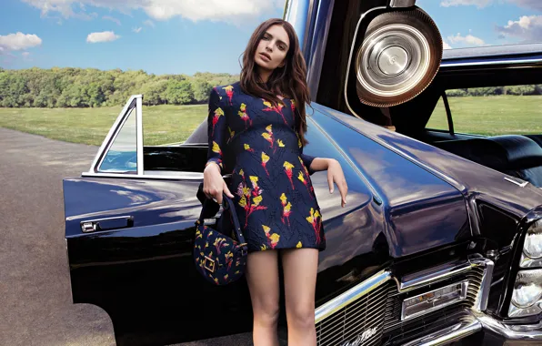 Авто, девушка, поза, стиль, фигура, платье, Emily Ratajkowski