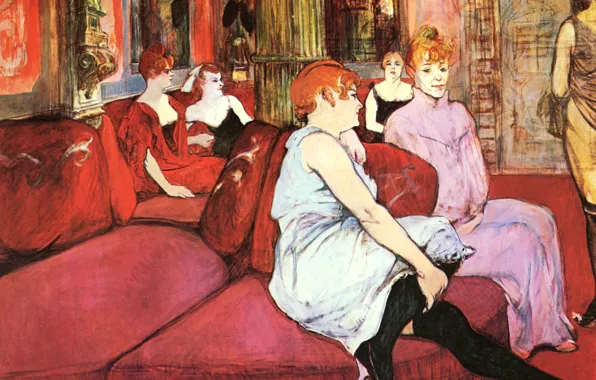 Картинка диван, интерьер, картина, салон, жанровая, Анри де Тулуз-Лотрек, The Salon in the Rue des Moulins