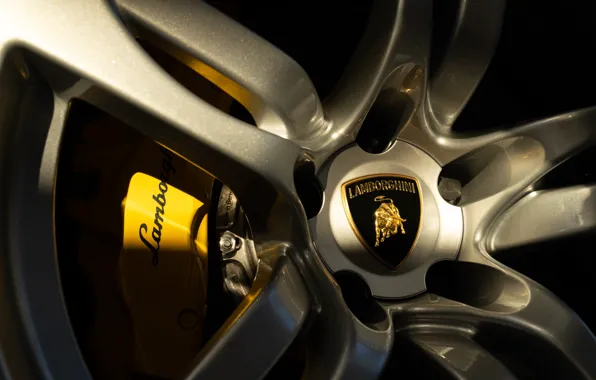 Крупный план, логотип, Lamborghini, колесо, диск, Murcielago, ламборгини, Lamborghini Murcielago LP640