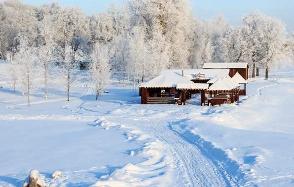Зима, снег, природа, дом, фото, Россия