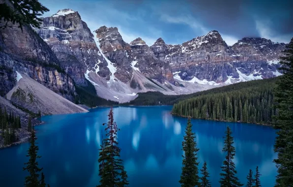 Картинка вода, облака, деревья, горы, природа, озеро