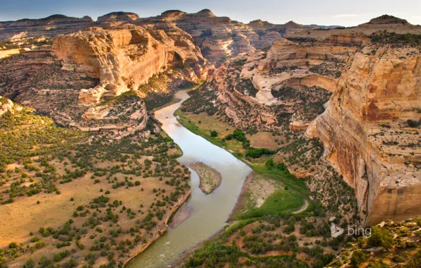 Картинка небо, горы, река, скалы, Колорадо, США, Dinosaur National Monument, Yampa River