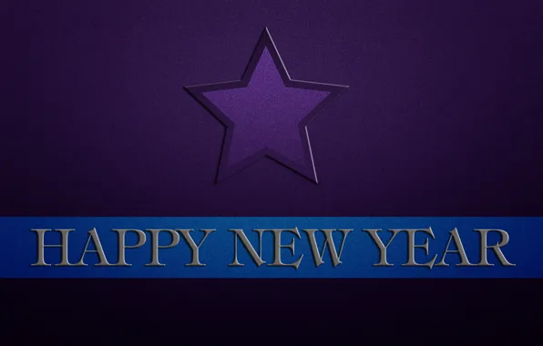 Синий, надпись, полоса, звезда, новый год, happy new year, фиолетовый фон