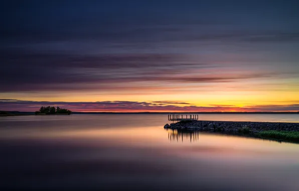 Небо, озеро, пирс, Швеция, Sweden, Östergötland